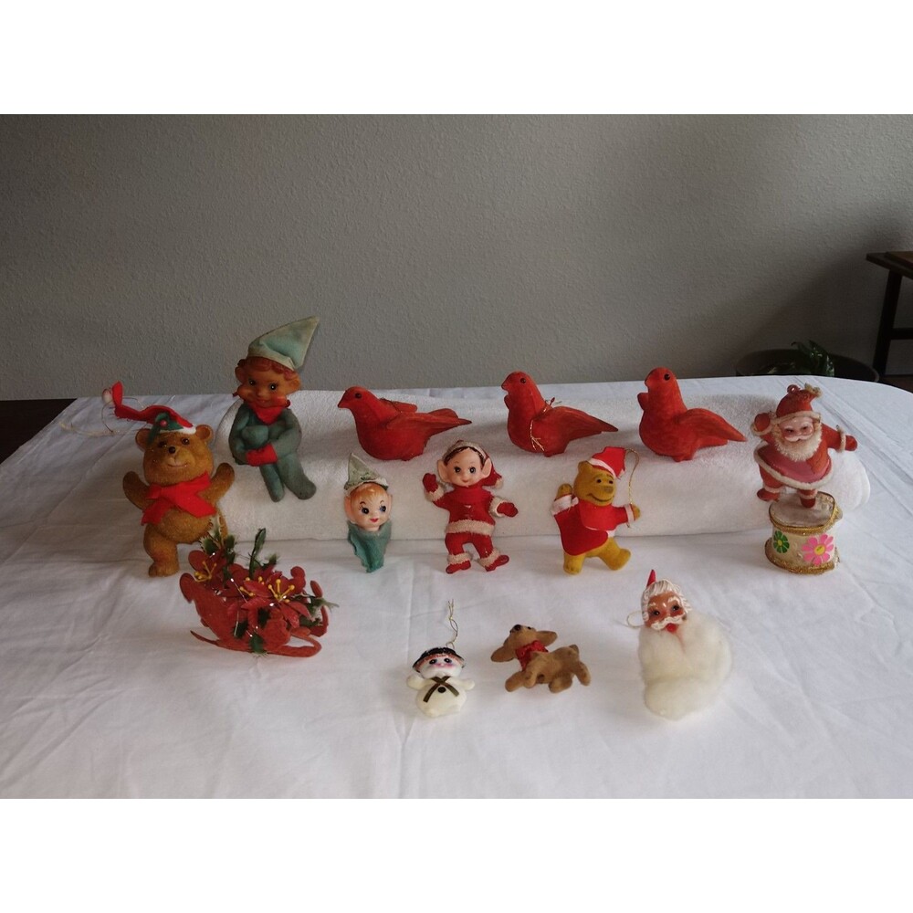 For Restoration Only* Vintage Flocked Snowman Santa Pixie Head Bear Christmas